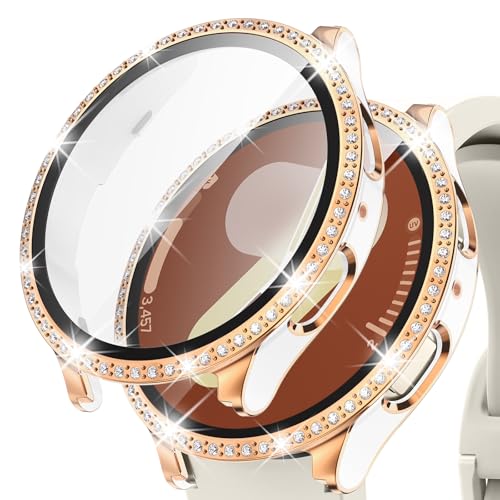 Kamita Diamant Hülle Kompatibel mit Samsung Galaxy Watch 7 44mm, Glitzer Hart PC Bumper Case mit 9H Hartglas Displayschutzfolie, Stoßfest Schutzhülle Glitzerhüll für Samsung Watch7 (Weißer-Roségold) Kamita Diamant Hülle Kompatibel mit Samsung Galaxy Watch 7 44mm, Glitzer Hart PC Bumper Case mit 9H Hartglas Displayschutzfolie, Stoßfest Schutzhülle Glitzerhüll für Samsung Watch7 (Weißer-Roségold) von Kamita