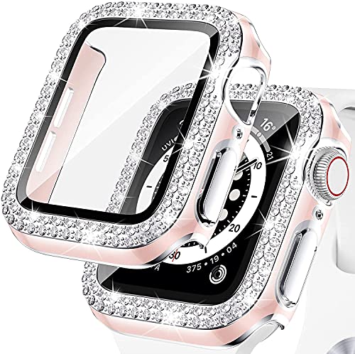 Kamita Diamond Displayschutz Hülle für Apple Watch Series SE 2023/6/5/4 40mm, Glitzer Hart PC Bumper Case mit Hartglas Displayschutzfolie, Bling Schutzhülle Cover für iWatch6/iWatch5 (Rosa-Silber) von Kamita