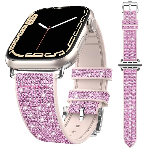 Kamita Ersatzarmband Kompatibel mit Apple Watch Armband 41mm 40mm 38mm, Bling Strass Einstellbar Armbänder Diamant Uhrenarmbänder Ersatzarmbänder Glitzerarmband für iWatch 9/iWatch SE 2023 (Rosa) von Kamita