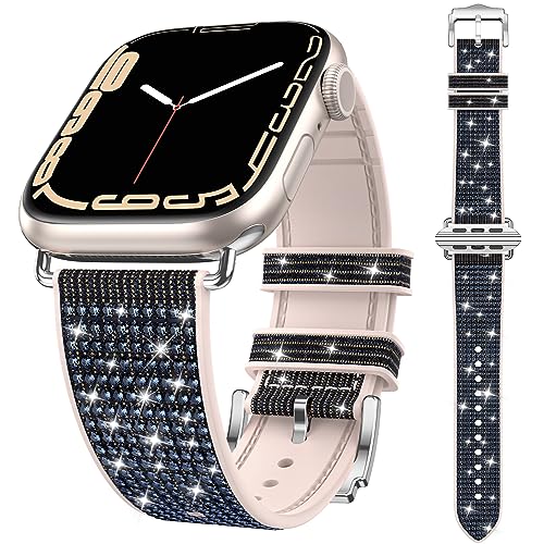 Kamita Ersatzarmband Kompatibel mit Apple Watch Armband 41mm 40mm 38mm, Bling Strass Einstellbar Armbänder Diamant Uhrenarmbänder Ersatzarmbänder Glitzerarmband für iWatch Series 9 8 7 6 (Dunkelblau) von Kamita