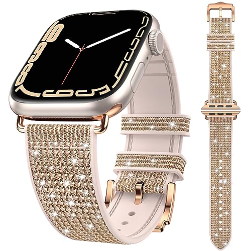 Kamita Ersatzarmband Kompatibel mit Apple Watch Armband 41mm 40mm 38mm, Bling Strass Einstellbar Armbänder Diamant Uhrenarmbänder Ersatzarmbänder Glitzerarmband für iWatch Series 9 8 7 6 5 (Roségold) von Kamita