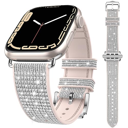 Kamita Ersatzarmband Kompatibel mit Apple Watch Armband 41mm 40mm 38mm, Bling Strass Einstellbar Armbänder Diamant Uhrenarmbänder Ersatzarmbänder Glitzerarmband für iWatch Series 9 8 7 6 5 4 (Silber) von Kamita