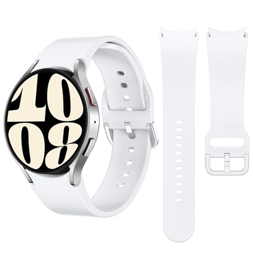 Kamita Ersatzarmband für Samsung Galaxy Watch 6/5/ 4, 20mm Silikon Einstellbar Armbänder für Galaxy Watch 6 Classic/ 4 Classic/Watch 5 Pro, Wasserdichte Sport Uhrenarmbänder für Damen Herren (Weiß) von Kamita