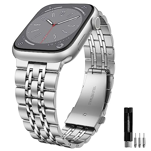 Kamita Metall Ersatzarmband Kompatibel mit Apple Watch Armband 41mm 40mm 38mm für Damen und Herren, Einstellbar Edelstahl Armbänder Uhrenarmband für iWatch Series 9 8 7 6 5 4 3 2 1 SE 2023 (Silber) von Kamita