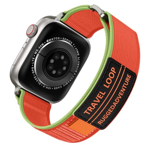 Kamita Nylon Sportarmband Kompatibel mit Apple Watch Armbänder 38mm 40mm 41mm, Verstellbare Sport Armband für Damen Herren, Geflochtenes Trail Loop Ersatzarmband für iWatch Series SE 9 8 7 6 (Orange) von Kamita