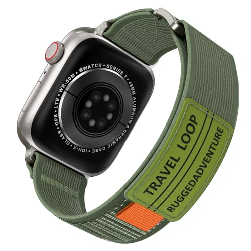 Kamita Nylon Sportarmband für Apple Watch Armbänder 42mm 44mm 45mm 49mm, Verstellbare Sport Armband für Damen Herren, Geflochtenes Trail Loop Ersatzarmband für iWatch Series SE 9 8 7 6 5 Ultra (Grün) von Kamita