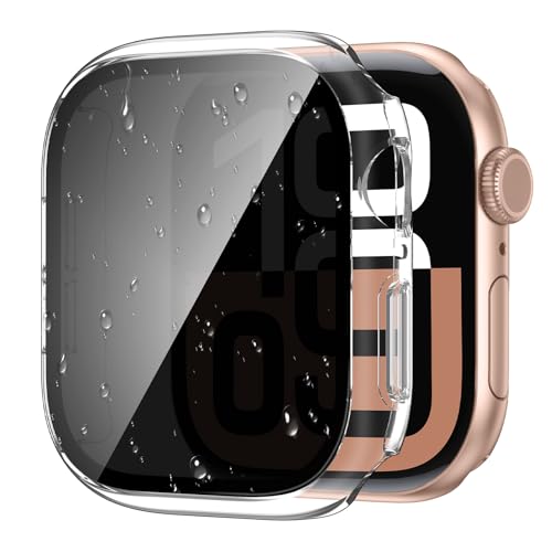 Kamita Privatsphäre Wasserdicht Hülle Kompatibel mit Apple Watch Serie 10 46mm, Härte PC Bumper Case mit Anti-Spionage Hartglas Displayschutz, Stoßfest Voller Körper Gehäuse für iWatch 10 (Klar) von Kamita