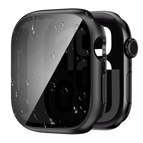 Kamita Privatsphäre Wasserdicht Hülle Kompatibel mit Apple Watch Serie 10 46mm, Härte PC Bumper Case mit Anti-Spionage Hartglas Displayschutz, Stoßfest Voller Körper Gehäuse für iWatch 10 (Schwarz) von Kamita