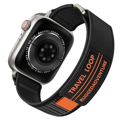 Kamita Trail Loop Kompatibel mit Apple Watch Armbänder 42mm 44mm 45mm 49mm, Verstellbare Elastisch Sport Band für Damen Herren, Geflochtenes Nylon Armband Solo Strap für iWatch Ultra/SE/9/8 (Schwarz) von Kamita