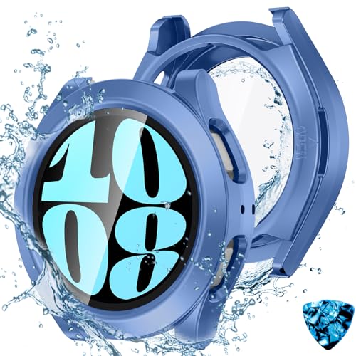 Kamita Wasserdicht Hülle für Samsung Galaxy Watch 6 40mm, 2 in 1 Hart PC Schutz Case mit 9H Displayschutz aus Gehärtetem Glas, 360° Rundum Bumper Cover Schutzhülle für Galaxy Watch6 (Blau) von Kamita