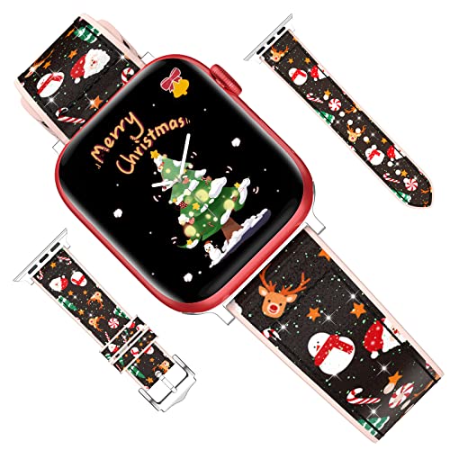 Kamita Weihnachten Ersatzarmband Kompatibel mit Apple Watch Armband 41mm 40mm 38mm, Silikon Einstellbar Armbänder Xmas Uhrenarmbänder Ersatzarmbänder für iWatch Series 9 SE 8 7 6 5 4 3 2 1 (Hirsche) von Kamita