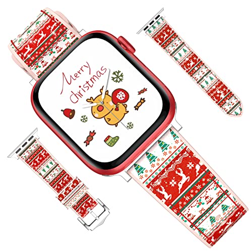 Kamita Weihnachten Ersatzarmband für Apple Watch Armband 49mm 45mm 44mm 42mm, Silikon Einstellbar Armbänder Xmas Uhrenarmbänder Christmas Ersatzarmbänder für iWatch Series 9 SE (Weihnachten Pullover) von Kamita