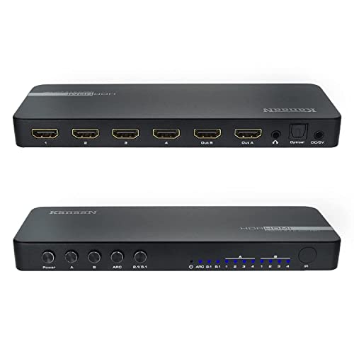 KanaaN 4x2 HDMI 2.0 Matrix Switch Splitter 4K@60Hz - Unterstützt HDCP 2.2 - HDMI Scale 4K 1080p@60Hz, 4 in 2 Out 18 Gbit/s, ARC, SPDIF/Toslink/Koaxial und Stereo 3,5 mm Audio Extractor von KanaaN