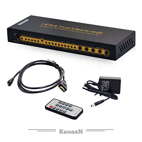 Leicke Kanaan 4x2 UHD-Matrix HDMI 1.4 | 4K, 2K, 1080p etc. | Fernbedienung | ARC | SPDIF | Dolby 5.1, Kopfhörer-Ausgang (4in2out Hdmi1.4 Hdcp2.0) von KanaaN