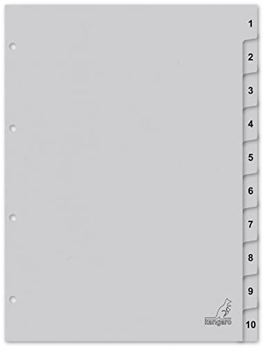 Kangaro Karton-Register DIN A4 Zahlen 1-10. 180 g/m² recycelter Grau FSC Karton - 10-teilig von Kangaro