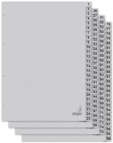 Kangaro Karton-Register DIN A4 Zahlen 1-100. 180 g/m² recycelter Grau FSC Karton - 100-teilig von Kangaro