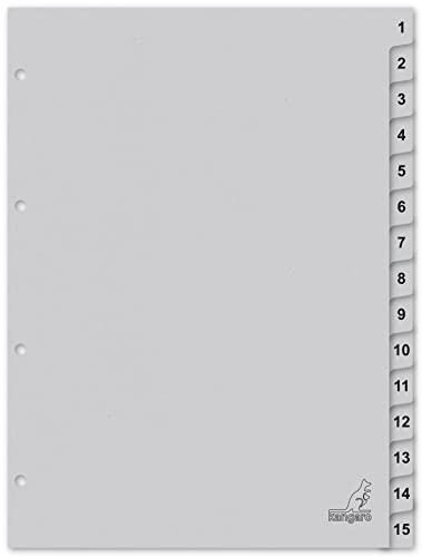 Kangaro Karton-Register DIN A4 Zahlen 1-15. 180 g/m² recycelter Grau FSC Karton - 15-teilig von Kangaro