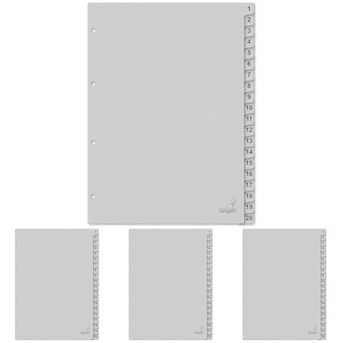 Kangaro Karton-Register DIN A4 Zahlen 1-20. 180 g/m² recycelter Grau FSC Karton - 20-teilig (Packung mit 4) von Kangaro