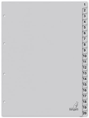 Kangaro Karton-Register DIN A4 Zahlen 1-20. 180 g/m² recycelter Grau FSC Karton - 20-teilig von Kangaro