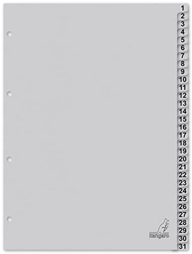 Kangaro Karton-Register DIN A4 Zahlen 1-31. 180 g/m² recycelter Grau FSC Karton - 31-teilig von Kangaro