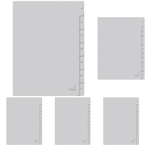 Kangaro Karton-Register DIN A4 Zahlen 1-7. 180 g/m² recycelter Grau FSC Karton - 7-teilig (Packung mit 5) von Kangaro