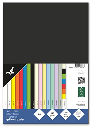 Papier Kangaro A4 160g schwarz Pack 50 Blatt, 29.7x21x1 von Kangaro