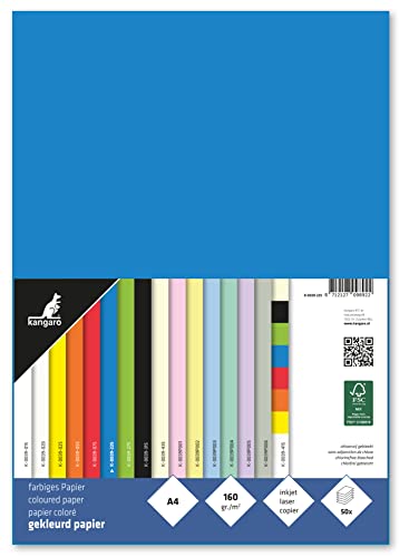 kangaro - Tonpapier Blau DIN A4-160g/m² FSC mix – 50 pack - Briefpapier Bastelpapier DIY, K-0039-225, 29.7x21x1 von Kangaro