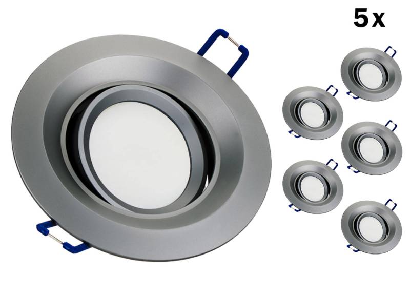 5er LED Einbaustrahler Set GU10 Aluminium rund grau matt mit Marken LED Spot LC Light 3 Watt Glas von LC Light & Kanlux