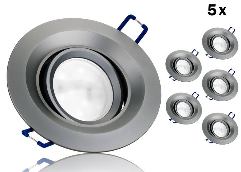 5er LED Einbaustrahler Set GU10 Aluminium rund grau matt mit Marken LED Spot Kanlux TOMIV2 7 Watt von Kanlux