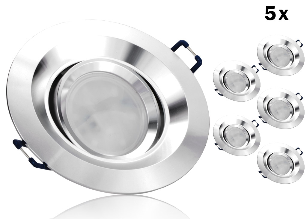 5er LED Einbaustrahler Set GU10 Aluminium rund silber matt mit Marken LED Spot Kanlux TOMI V2 7 Watt von Kanlux