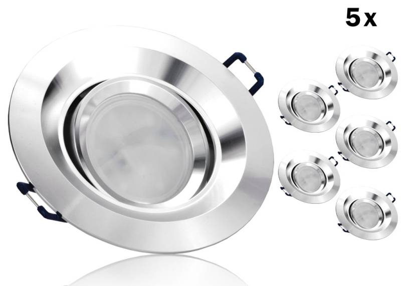 5er LED Einbaustrahler Set GU10 Aluminium rund silber matt mit Marken LED Spot Kanlux TOMI V2 7 Watt von Kanlux