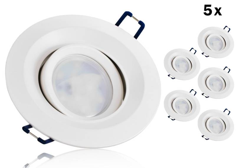 5er LED Einbaustrahler Set GU10 Aluminium rund weiss matt mit Marken LED Spot Kanlux TOMIV2 7 Watt von Kanlux