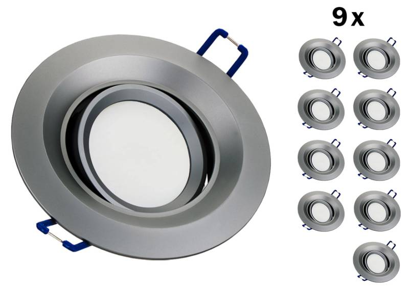 9er LED Einbaustrahler Set GU10 Aluminium rund grau matt mit Marken LED Spot LC Light 3 Watt Glas von LC Light & Kanlux