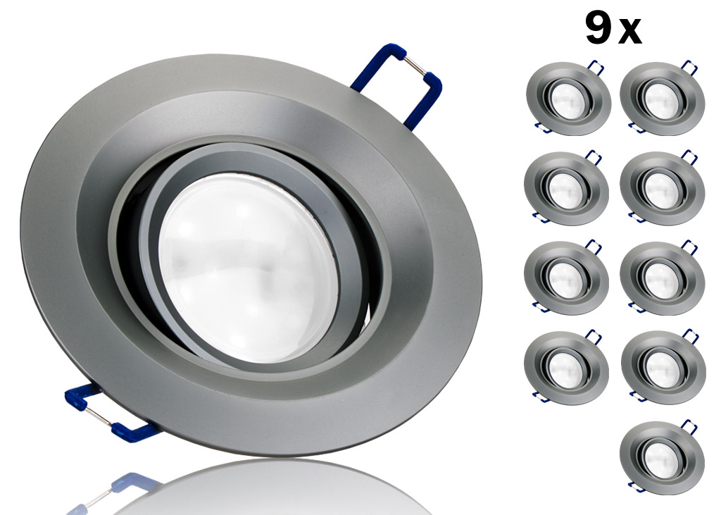9er LED Einbaustrahler Set GU10 Aluminium rund grau matt mit Marken LED Spot Kanlux TOMIV2 7 Watt 9er LED Einbaustrahler Set GU10 Aluminium rund grau matt mit Marken LED Spot Kanlux TOMIV2 7 Watt von Kanlux