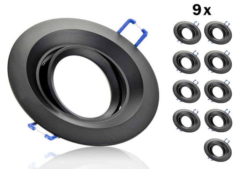 9er LED Einbaustrahler Set GU10 Aluminium rund schwarz matt mit Marken LED Spot Kanlux TOMIV2 7 Watt von Kanlux