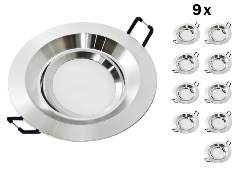 9er LED Einbaustrahler Set GU10 Aluminium rund silber matt mit Marken LED Spot LC Light 3 Watt Glas von LC Light & Kanlux