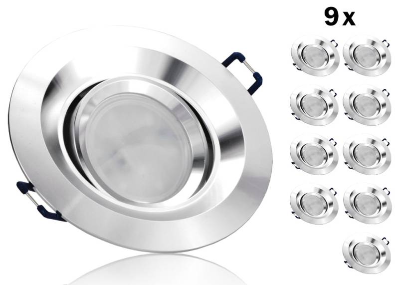 9er LED Einbaustrahler Set GU10 Aluminium rund silber matt mit Marken LED Spot Kanlux TOMI V2 7 Watt von Kanlux