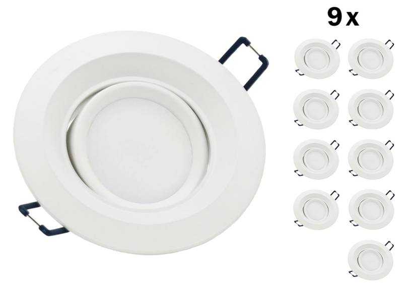 9er LED Einbaustrahler Set GU10 Aluminium rund weiss matt mit Marken LED Spot LC Light 3 Watt Glas von LC Light & Kanlux