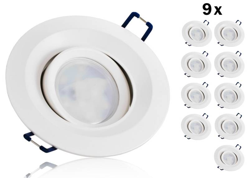 9er LED Einbaustrahler Set GU10 Aluminium rund weiss matt mit Marken LED Spot Kanlux TOMIV2 7 Watt von Kanlux