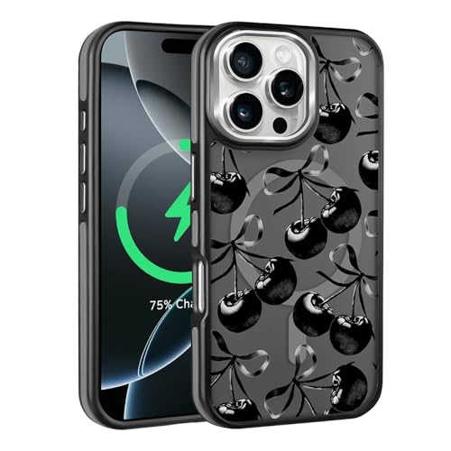 Kapadiy Magnetische Schutzhülle für iPhone 15 Pro Max, kompatibel mit Magsafe, Fallschutz, schlanke, magnetische Silikonhülle, graue Schleife, Kirsche von Kapadiy