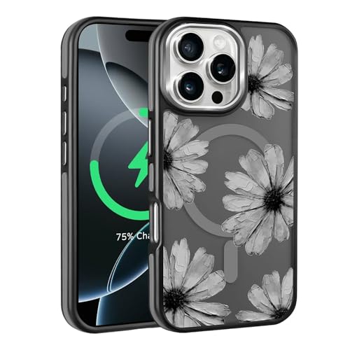 Kapadiy Magnetische Schutzhülle für iPhone 16, kompatibel mit Magsafe, Fallschutz, schlanke Schutzhülle aus Silikon, magnetische Handyhülle, Retro-Blumen-Grafik von Kapadiy