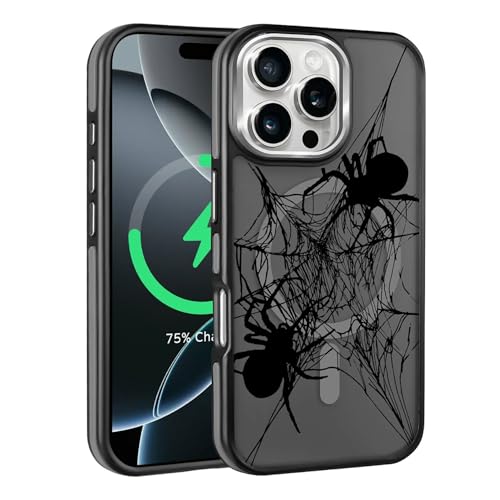 Kapadiy Magnetische Schutzhülle für iPhone 16 Pro Max, kompatibel mit Magsafe, Fallschutz, schlanke, schützende Silikonhülle, magnetische Handyhülle, schwarze große Spinne von Kapadiy