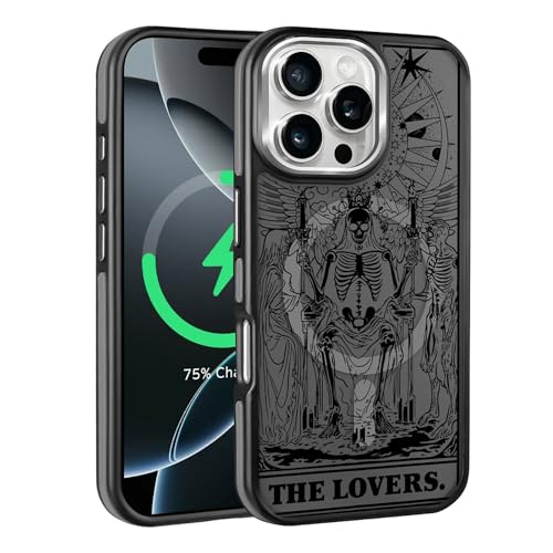 Kapadiy Magnetische Schutzhülle für iPhone 16 Pro Max, kompatibel mit Magsafe, Fallschutz, schlanke, schützende Silikonhülle, magnetischer Handyhülle, Motiv: Totenkopf, Halloween von Kapadiy