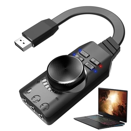 Kapaunn USB-Audio-Adapter,Virtueller 7.1-Surround-Sound Aux auf USB mit Lautstärkeregelung - 3,5-mm-USB-Audioschnittstelle, universeller USB-Headset-Adapter für Kopfhörer, Laptop, Desktop von Kapaunn