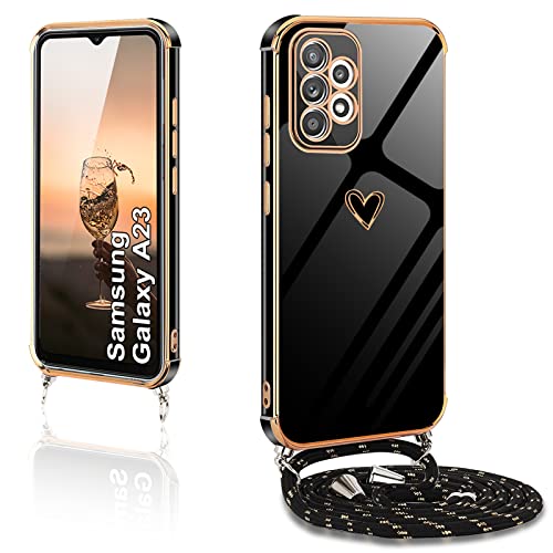 Kaply Handykette für Samsung Galaxy A23 Hülle mit Band,Handyhülle Samsung Galaxy A23 mit Kette Love Design Galvanik Silikon Stoßfest Schutzhülle mit Kordel zum Umhängen Kameraschutz,Schwarz Kaply Handykette für Samsung Galaxy A23 Hülle mit Band,Handyhülle Samsung Galaxy A23 mit Kette Love Design Galvanik Silikon Stoßfest Schutzhülle mit Kordel zum Umhängen Kameraschutz,Schwarz von Kaply