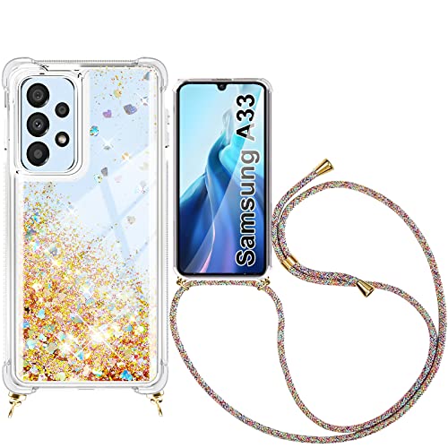 Kaply Handykette für Samsung Galaxy A33 5G Hülle mit Band,Handyhülle Glitzer Treibsand Necklace Silikon Stoßfest mit Kordel Umhängenband-Schillernd Kaply Handykette für Samsung Galaxy A33 5G Hülle mit Band,Handyhülle Glitzer Treibsand Necklace Silikon Stoßfest mit Kordel Umhängenband-Schillernd von Kaply