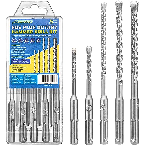 KapStrom 5-teiliges SDS Plus Hartmetallbohrer-Set (5/6/6/8/10 mm) für Bohrhämmer und Schlagbohrmaschinen, Wolframspitze für Beton und Ziegelmauerwerk von Kapstrom