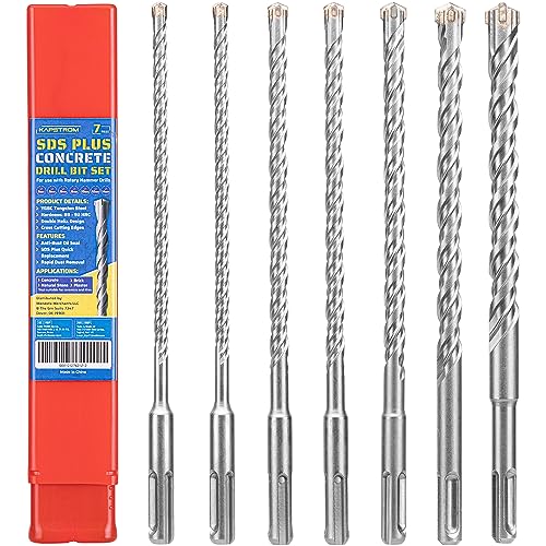KapStrom 7-teiliges SDS Plus-Hartmetallbohrer-Set (6/8/10/12/14 mm) für Bohrhämmer und Schlagbohrmaschinen, Wolframspitze für Beton und Ziegelmauerwerk von Kapstrom
