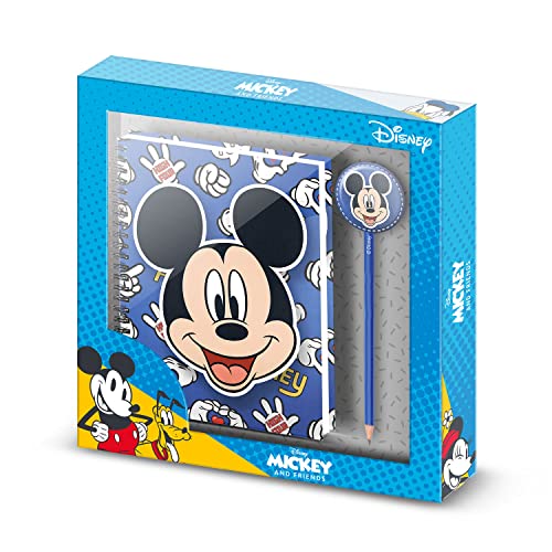 Micky Maus Grins-Geschenkbox mit Notizbuch und Fashion Bleistift, Blau von Karactermania