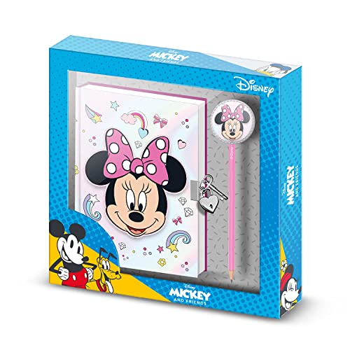 Minnie Maus Laugh-Tagebuch mit Schloss + Fashion Bleistift, Rosa von Karactermania